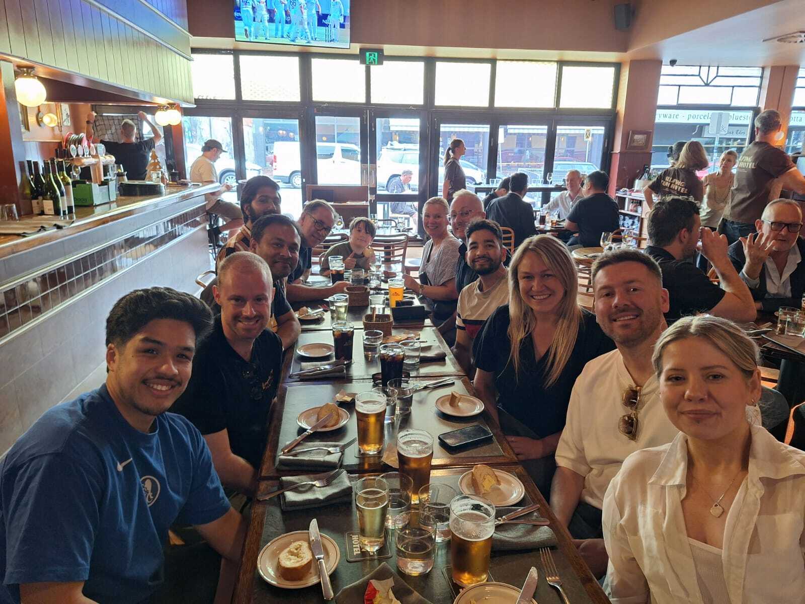 Taskforce Australia team members enjoying a team lunch out at The Rising Sun hotel in Burnley Victoria